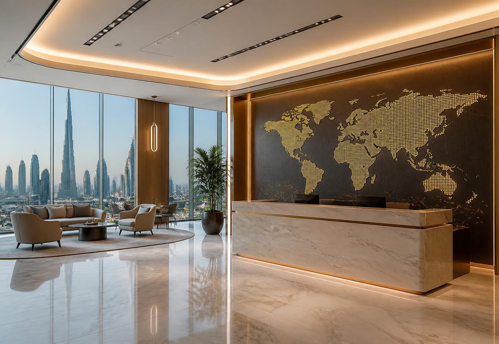 Modern Bobton Compliance Solutions office in Dubai with skyline view
